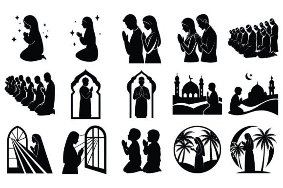 Muslim Praying Silhouette Vector