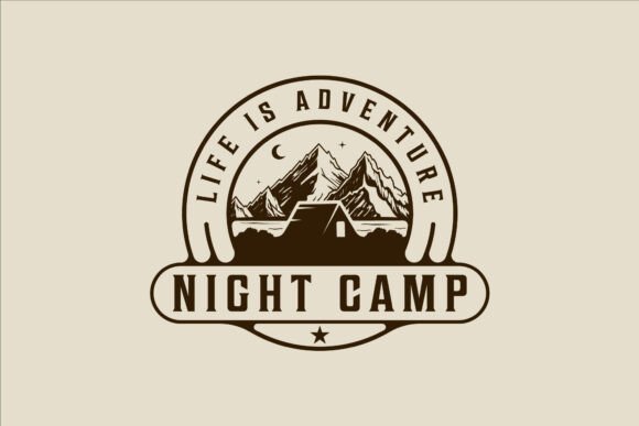 Night Camp with Mountain Logo Vector